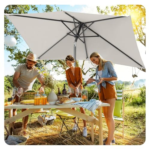 ISOISL Sonnenschirm 200x300CM Beige Gartenschirm Terrassenschirm Sonnenschutz Sonnenschirm Rechteckig Kippbar Großschirm für Balkon,Terrasse,Garten