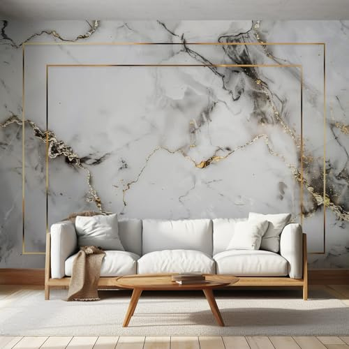 Papier Peint Noir Blanc Marbre Motif, Papier Peint Panoramique 3D Moderne Dégradé Grain Abstrait, Papier Peint Intissé Photo Geant Mural Art, pour Salle Decoratif Murale 350cmx256cm