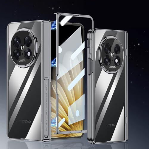 COQUE Case for Oppo Find N5 Cover,Electroplating Transparent Mobile Phone Case with Stand,Magnetic Hinge 360° Full Cover Protective Case for Oppo Find N5-Black