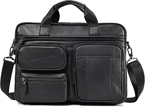 BHBYAFASH Laptoptasche Aktentasche, Herren Echtes Leder Aktentasche 15.6inch Laptop Schulter Messenger Bag Business Crossbody Tasche Satchel Handtasche for Arbeitsbüro(Schwarz)