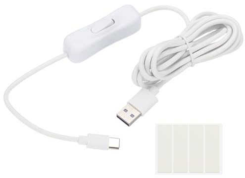 PATIKIL 2M USB Cable with ON/Off Switch, USB Male to Type-C Male Extension Cord with Foam Double-sided Tape for LED Desk Lamp LED Strip, White