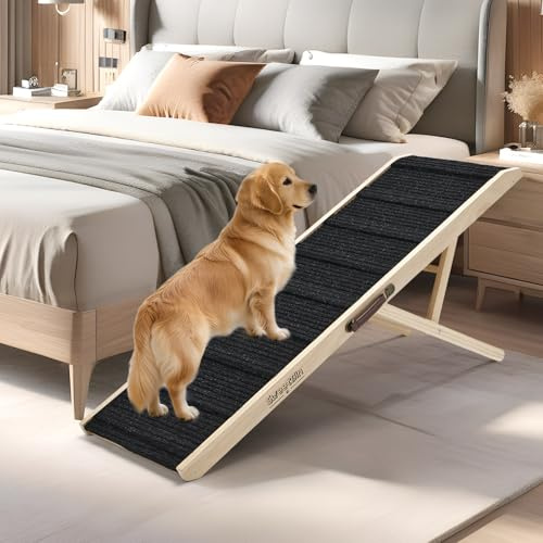 Autohunderampe - 130 cm Faltbare Hunderampe für kleine/große Hunde - Hunderampe für hohe Betten/Couch - Mit Rutschfester Plattform & 6-Fach Höhenverstellung (33-71 cm) - Belastbar bis 90 kg