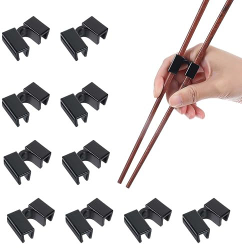 MBAIYO 10 Pcs Reusable Chopstick Helper, Training Chopsticks Hinges Connector Training Chopstick Learning for Beginners Adults Trainer Chop Sticks Helpers Black Finger Chopsticks