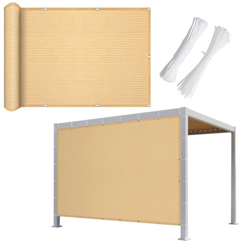 Telo Ombreggiante Con Anelli, Tende Da Sole Pieghevole Protezione Solare UV 90%, Sun Vela Parasole Addensato E Durevole, Dimensioni Personalizzabili, Elevata Resistenza Alla Trazione(Beige,4x5m (13x16