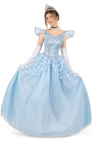 My Other Me - Disfraz Princesa mujer, talla M. Incluye vestido azul tul brillante, cuerpo ajustado, tirantes con manga corta, enaguas voluminosas, guantes blancos. Ideal fiestas o carnaval.