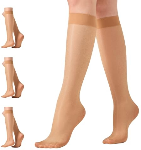 Aaronano 3 Pairs Knee High Pop Socks Women 40 Denier Glossy Knee Highs