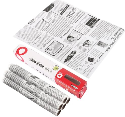 CYEER 5 Rollen Backpapier Zeitungsoptik (30cm x 8m) – 40m Fettdichtes Einwickelpapier für Burger, Sandwiches & Pommes – Retro Backtrennpapier mit integrierter Schneidekante – Lebensmittelecht