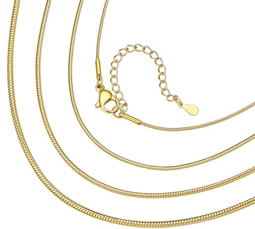 ChainsHouse Kette Edelstahl Damen Halskette 1.2mm Stabile Kette ohne Anhänger Frauen Schlangenkette Gold Snake Kette 41cm Choker Snack Chain Necklace Women Halsreif Modeschmuck für Schwester