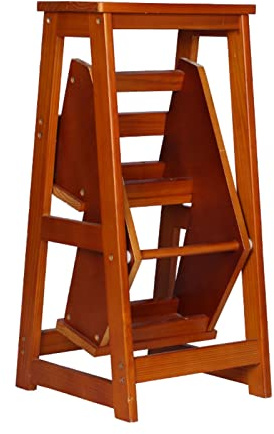 Sgabello pieghevole in legno, portatile, antiscivolo, con 3 gradini, per uso domestico e cucina, perfetto come panca per scarpe o porta fiori