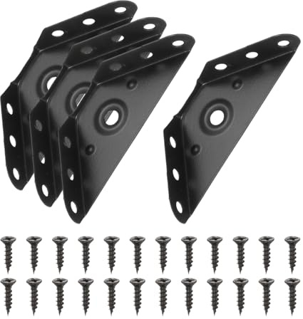 PATIKIL Gusset Joints, 4Pcs 68mm x 68mm Carbon Steel Corner Braces Bracket Angle Joining Support with Screw for Wood Shelf Bed Desk Edge, Black