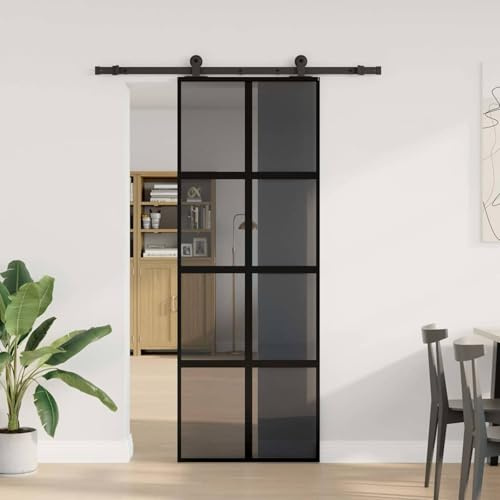 Gecheer Modern Black Sliding Door with Dark Transparent Glass, 76 x 205 cm - Space-Saving Home Decor Model3333019