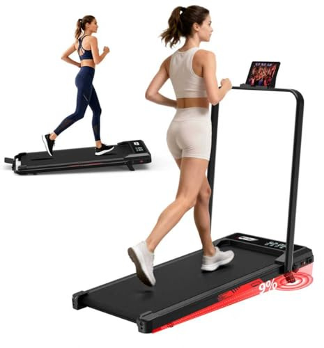 Klappbares 4-in-1 Laufband mit manueller 9% Steigung – leises elektrisches Laufband bis 10 km/h, bürstenloser 3,0-PS-Motor, Stoßdämpfung, LED-Anzeige, kompakt, für Zuhause und Büro