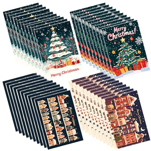 ZXTGBQ 40 Pack de Tarjetas de Navidad Postales de Navidad 4 Diseños 114×80 mm Christmas Cards Tarjeta de Felicitación Navideña Postales para Saludos Familia, Amigos, Niños