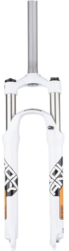 KUNYOS Forcella Ammortizzata per Bicicletta 26/27,5/29 Pollici Tubo Dritto 1-1/8 Molla Meccanica Forcelle Anteriori MTB 9 Mm QR 100 Mm Aperta per Freno A Disco con Corsa da 105 Mm,White Orange,26inch
