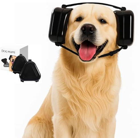 Silent Paws für Hunde – Gehörschutz für Tiere, SilentPaws Ohrenschützer, Kopfhörer für den Vierbeiner zur Lärmreduzierung bei Feuerwerk, Gewitter & Reisen (Schwarz)