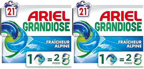 Ariel Grandiose PODS, Lessive Liquide En Capsules 21 Lavages, Fraîcheur Alpine 2 X Action Détachante et Anti-Odeur (Lot de 2)