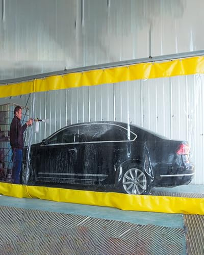 Outdoor Vorhang Wetterfest Transparent Gelber Trennvorhang für Werkstatt/Garage, Industrielle Vinyl-Trennvorhänge Schiene, Transparenter Schiebevorhang Pergola, Gewächshaus(W5xH2.8m/16x9ft)