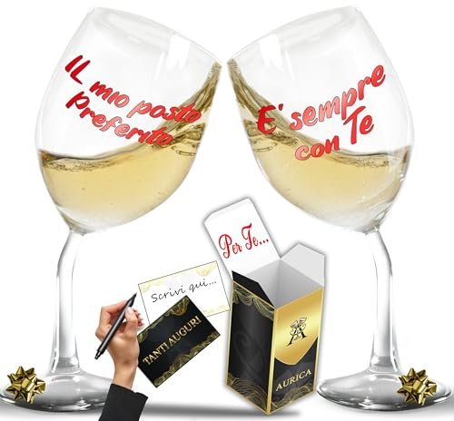 Aurìca Coppia Calici Vino Personalizzati IL MIO POSTO PREFERITO – 2 Bicchieri Piegati Per Brindisi Romantici Dove Conta Solo Essere Insieme - Regalo San Valentino Con Confezione Regalo Inclusa