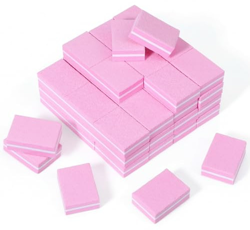 HJZHII 100 Pcs Nail Buffers Blocks, 100/180 Grit Nail Sanding Block | Double Sided Nails File Buffing Block Mini Sanding Blocks for Gel Nails Salon Home Use (Pink)