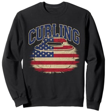 Bandera Americana Curling Camiseta Rizador Piedra Deslizante Sudadera