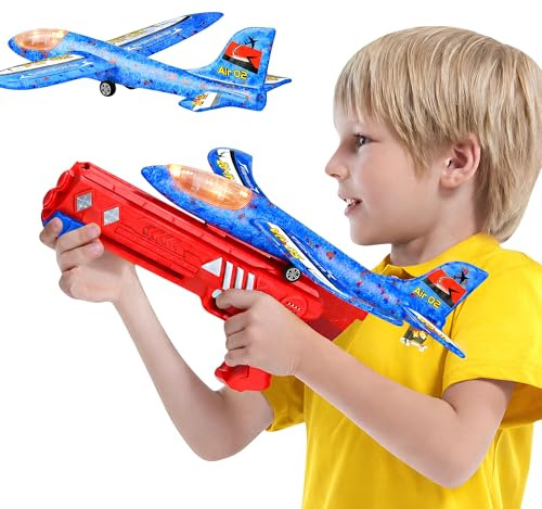 Generico Aereo Giocattolo per Bambini Aereo Volante Qualità Top Pistola Lancia Aerei Lanciatore Voli Lunga Distanza Aereoplano Polistirolo Aliante Schiuma Aerei da Lanciare Interattivo (CON LUCI)