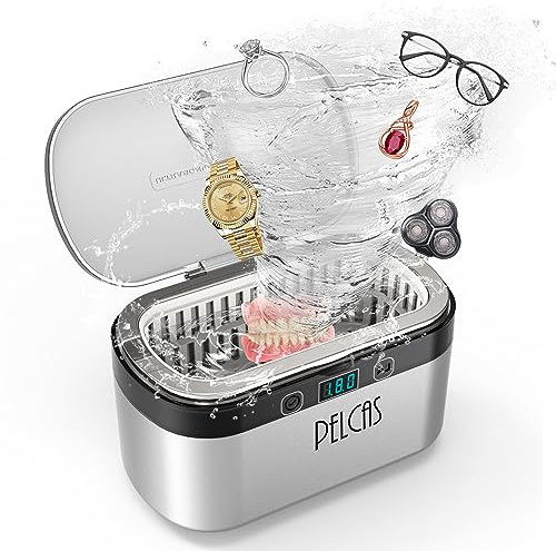 PELCAS Ultraschallreinigungsgerät 500ml mit Vollwellen & Touchscreen, 40-45kHz Profi Ultraschallreiniger für Brillen, Schmuck, Zahnschienen & Nagelwerkzeuge, 5 Timer-Modi, 38W, Abnehmbares Netzkabel