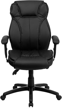Flash-möbler hög rygg läder multifunktion verkställande svängbar stol med ländrygg stödknopp med armar, metall, svart, 85.09 x 64,14 x 14,56 cm