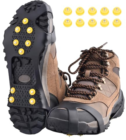 TRIWONDER Crampons Antidérapants sur Chaussures 10 Clous à Neige Glace Traction Grips Crampons Pointes pour Randonnée Marche (Noir, L (EU:42-45))