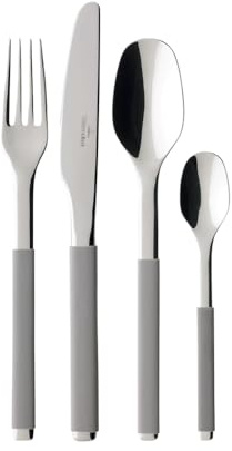 Villeroy & Boch - S+ Taupe Tafelbesteck 24tlg., hochwertiges Edelstahlbesteck mit Silikongriff für bis zu 6 Personen, spülmaschinenfest, grau
