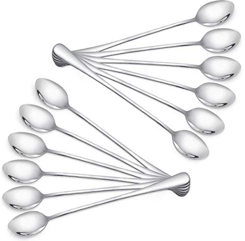 RayPard 12-Piece Fine Stainless Steel Latte Spoons Long Handle (19 cm, 7.4 inches) Coffee Spoons Ice Tea Spoons Sundae Spoon Set