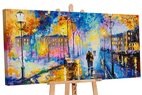 YS-Art | Dipinti a Mano Colori acrilici Serata Romantica | Quadro Dipinto a Mano | 130x70cm | Pittura | Dipinti Modern | Quadri Dipinti a Mano | Azzurro
