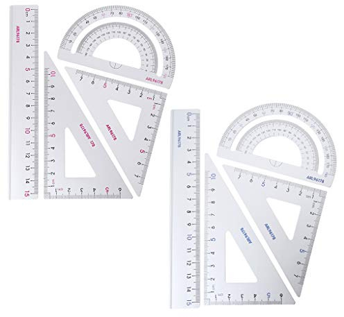 fatteryu 4Pcs Set di Materiale Scolastico per Disegno Set Triangolo Quadrato Righello Goniometro in Lega di Alluminio