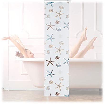 Relaxdays Duschrollo Ocean, wasserabweisend, Muschel Badrollo Wanne u. Dusche, Deckenmontage, 60x240cm, semitransparent