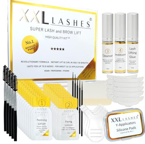 XXL Lashes Super Lash and Brow Lift Set 6.0, Wimpernlifting und Dauerwelle, Augenbrauenlaminierung, mit 20 luftgeschützten Sachets für längere Haltbarkeit, kurze Einwirkzeit, inkl. Anleitung, 56-tlg.