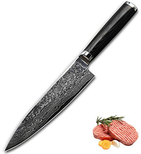 FINDKING Cuchillo Chef Damasco 20 cm, Mango Micarta, Estilo Japonés Pro