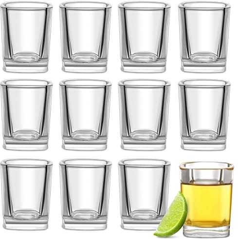 Praknu 12 Vasos de Chupito de Cristal Cuadrados de 6cl - Aptos para Lavavajillas - Estables gracias a su Base Gruesa - Ideales para Fiestas