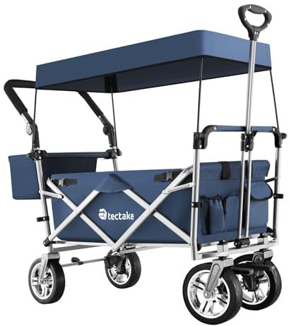 tectake® 800800 Carretto Richiudibile, Carriola da Trasporto, Carrello a Mano, Tettuccio Removibile, Borsa per il Trasporto, Acciaio, Giardino, Esterno, Campeggio, Portatutto - Blu