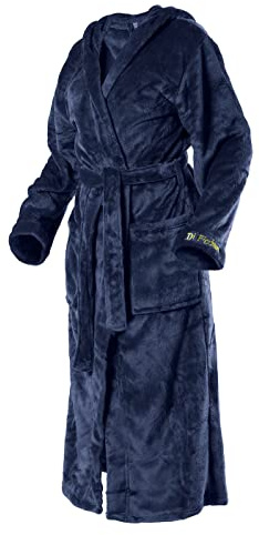 Di Ficchiano Unisex badrock med huva för män och kvinnor, fluffig morgonrock I nattkläder av ädel mikrofiber I kimono med färg- och storleksval XXS – 5XL I badrock, Oeko-Tex Standard 100, Navy shiny, XXL