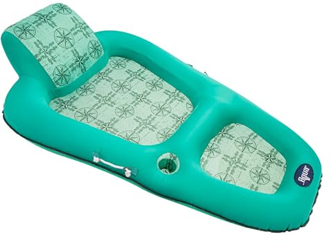 Aqua Luxury Water Pool Lounge, Extra Large, Inflatable Pool Floats for Adults with Headrest, Backrest, Footrest and Cupholder, Teal Compass
