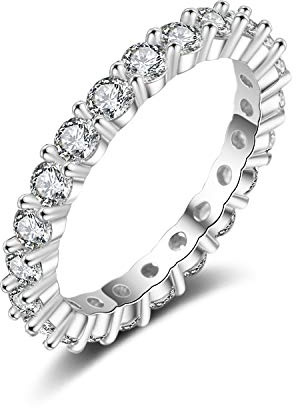Eternity Ring Deluxe aus 925 Sterling Silber mit Zirkonia Kristallen Damenring in Silber, Gold und Rosegold für Damen und Frauen mit Steinen (Silber 56)