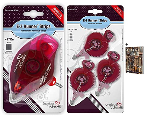 Scrapbook Adhesives by 3L - EZ Runner Scrapbook Adhesive Applicator - 49ft Double Sided Adhesive Tape Dispenser & 3 Pack Refill - Zero Waste Permanent Double Sided Tape Adhesive Strip Roller & E-Book