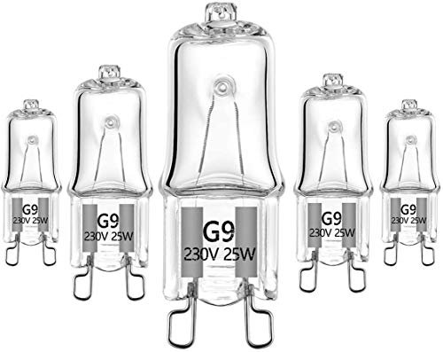 VINBE Specail G9 Halogen Bulb for Microwave Oven Cooker Bulb and Oven Bulb， 230v 25W Halogen Light Bulb 3000K 5 Packs