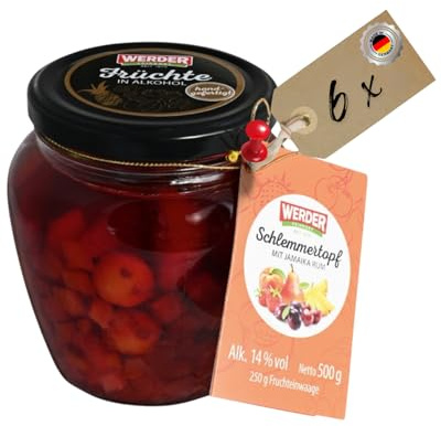 6x Werder Rumtopf handgefertigt 500g 14% vol – Traditioneller Fruchtrum 250g Frucht & Jamaika Rum aus originaler Rezeptur (3kg)