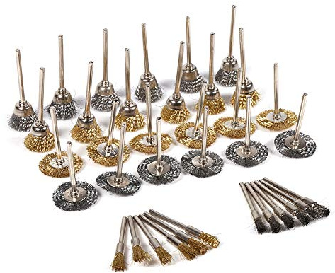 Yosoo Health Gear Drahtbürsten Set, 36-teilig, Messing/Edelstahl, Mini Radbecher für Polieren