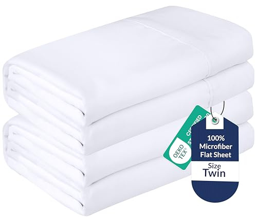 Royale Linens 2 Pack Bulk Flat Sheet Set - Top Sheets - Soft 1800 Microfiber - Wrinkle & Stain Resistant - for Hotel, Massage Table, Hospital, Dorm - Twin Flat Sheet Sold Separately (Twin, White)