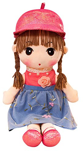 Herbests 45cm Weiche Stoffpuppe für Kinder Baby Mädchen,Kuschelpuppe mit Haar Hut Rock Prinzessin Niedliche kleine Mädchen Puppen Plüsch Stofftier Begleiten Spielzeug für Mädchen Babys,Blau