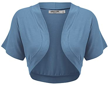 LL WSK1785 Womens Short Sleeve Shrug Open Cardigan XXL Denim