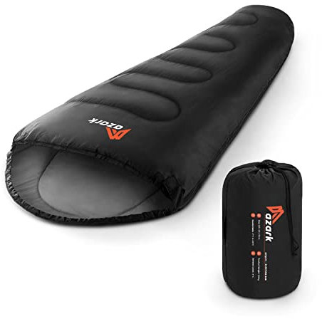 azark Premium Single Sleeping Bag, 350GSM, Lightweight and Waterproof, 4 Seasons of Camping, Hiking and Outdoors, Sleeping bag for Adults & Kids (Black)