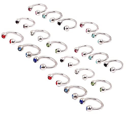 Stfery Nasenring Chirurgenstahl Silber, Piercing Set Mode Schmuck Zunge Lippe Zirkonia 20 Stück Damen Geschenk