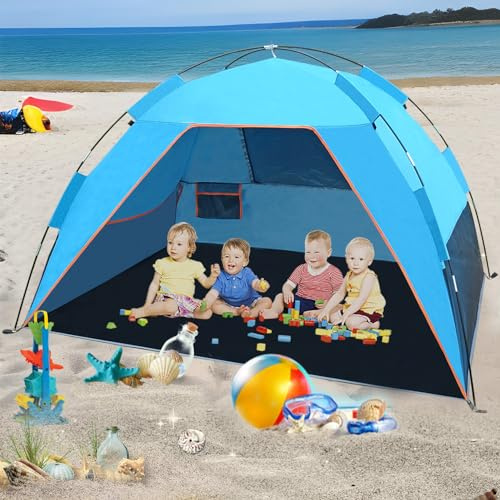4 Personen Strandzelt Windfest Stabil Familienzelt UV-Schutz Strandzelt Schnell Aufzubauender Zelt Kleines Packmaß